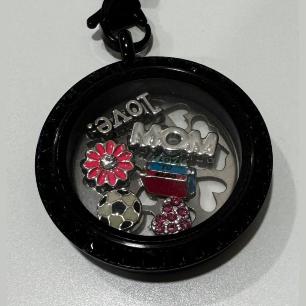 Origami Owl Custom Charm Hinge Locket Necklace Black